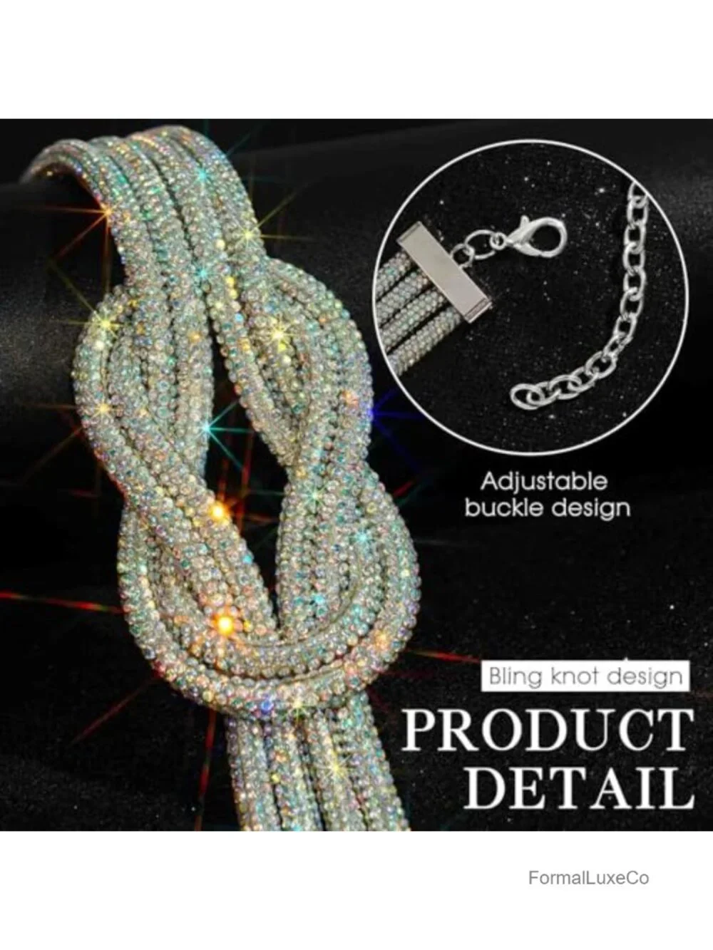 Rhinestone Knotted Belt Crystal Sparkly Decorative Belt for Formal Dresses